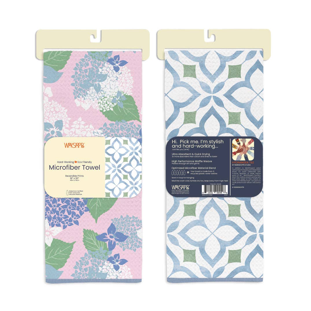 Hydrangea Tile Microfiber Towel - The Preppy Bunny