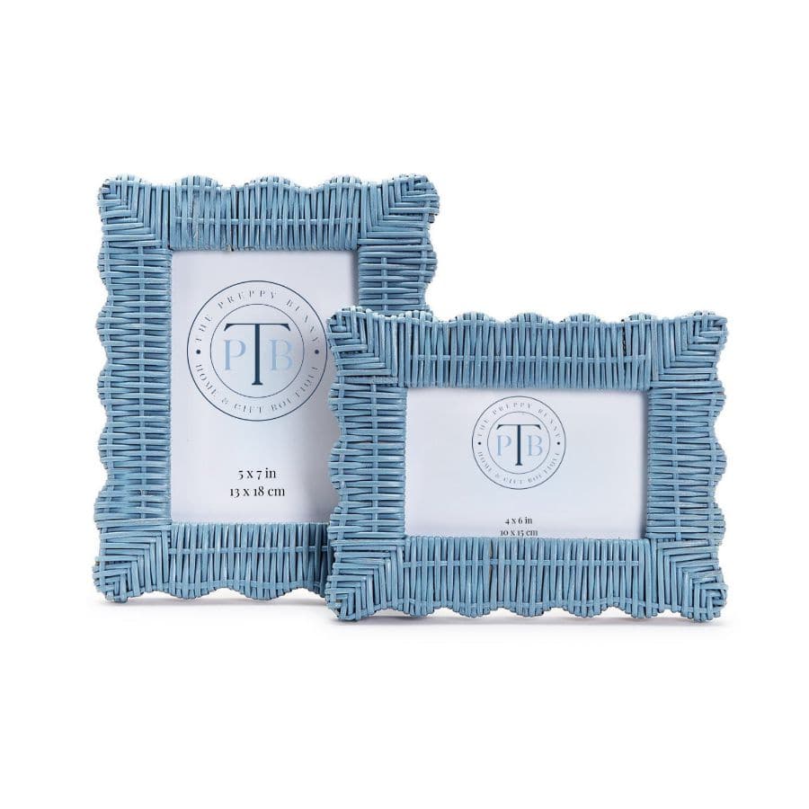 Blue Scallop Wicker Picture Frame - 2 sizes available - The Preppy Bunny