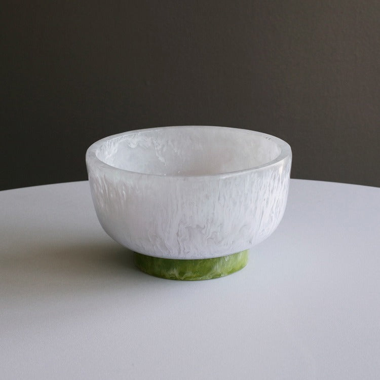 RESIN Rio Small Bowl with Base in White and Green - The Preppy Bunny