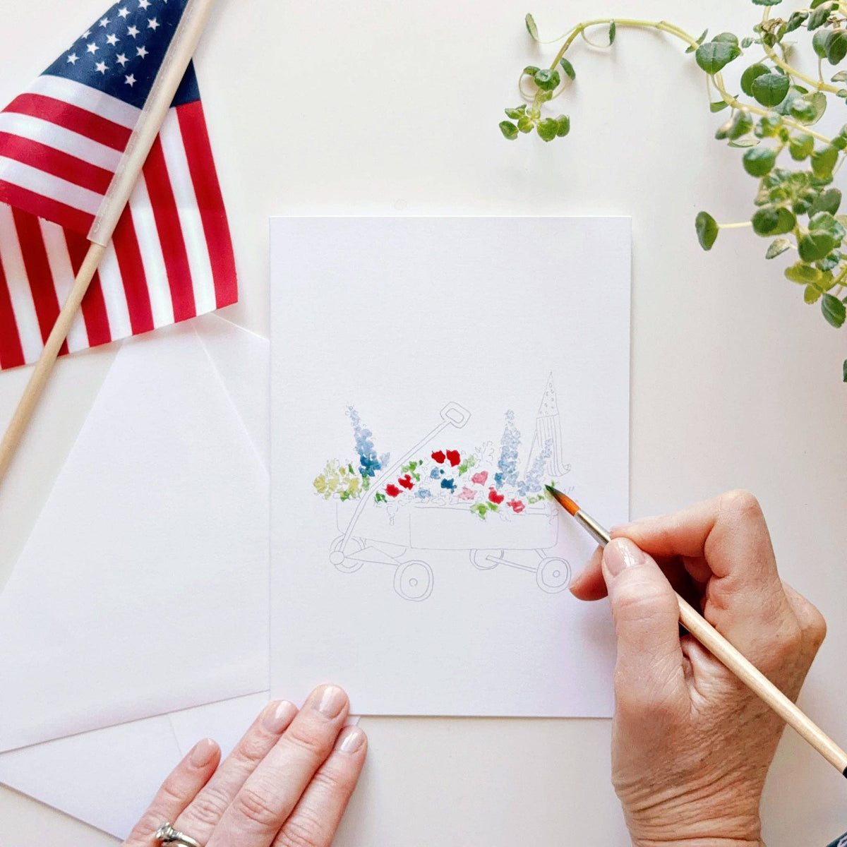 Americana paintable watercolor notecard set - The Preppy Bunny