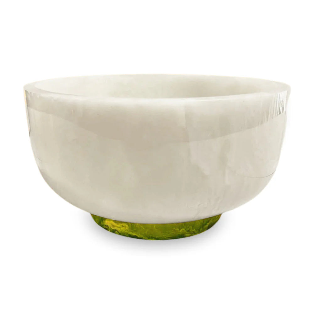 RESIN Rio Large Bowl with Base in White and Green - The Preppy Bunny