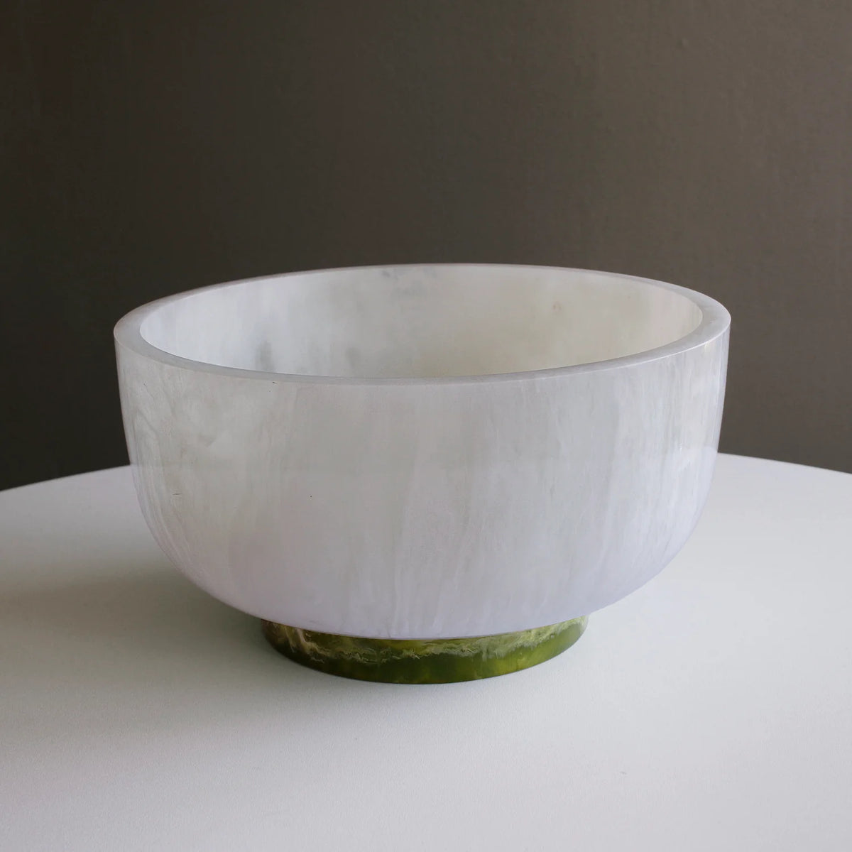 RESIN Rio Large Bowl with Base in White and Green - The Preppy Bunny