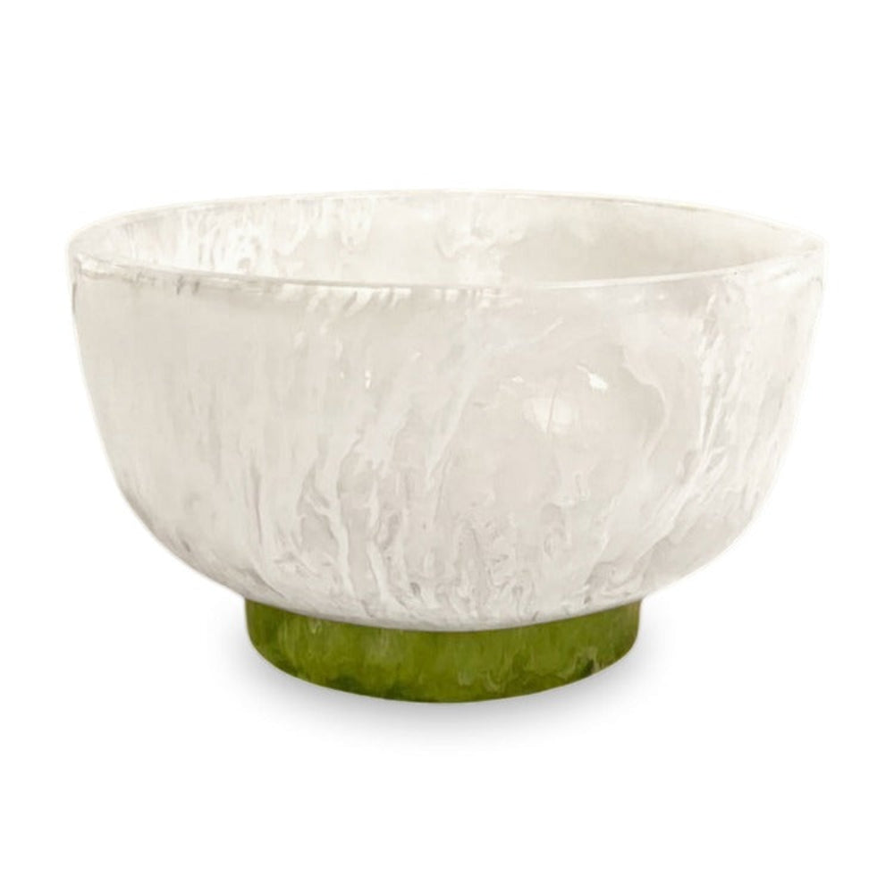 RESIN Rio Small Bowl with Base in White and Green - The Preppy Bunny