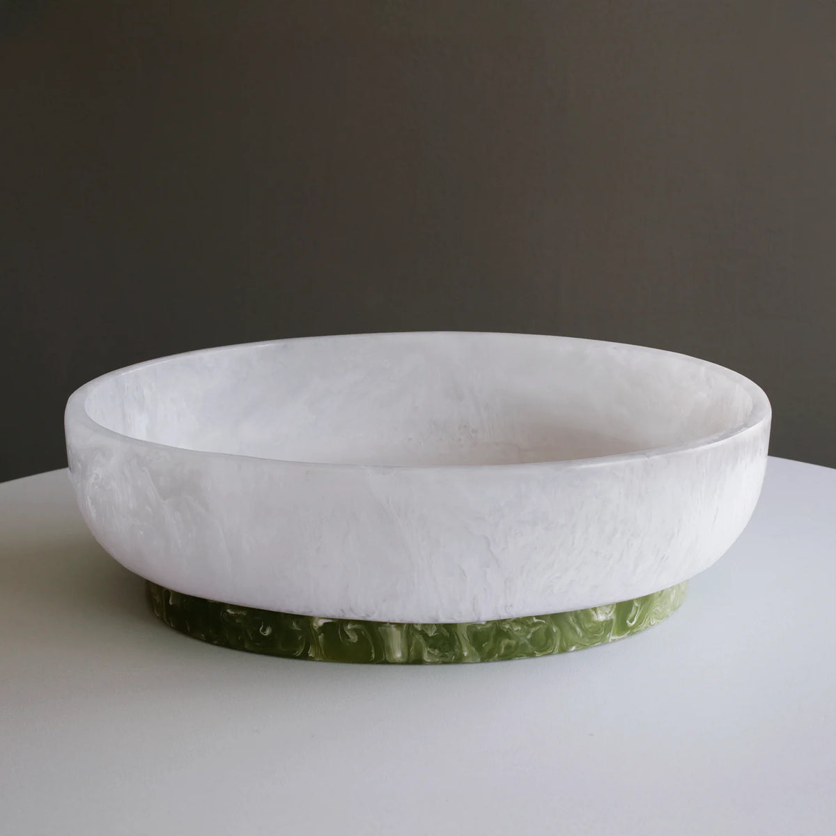 RESIN Rio Large Oval Bowl with Base in White and Green - The Preppy Bunny