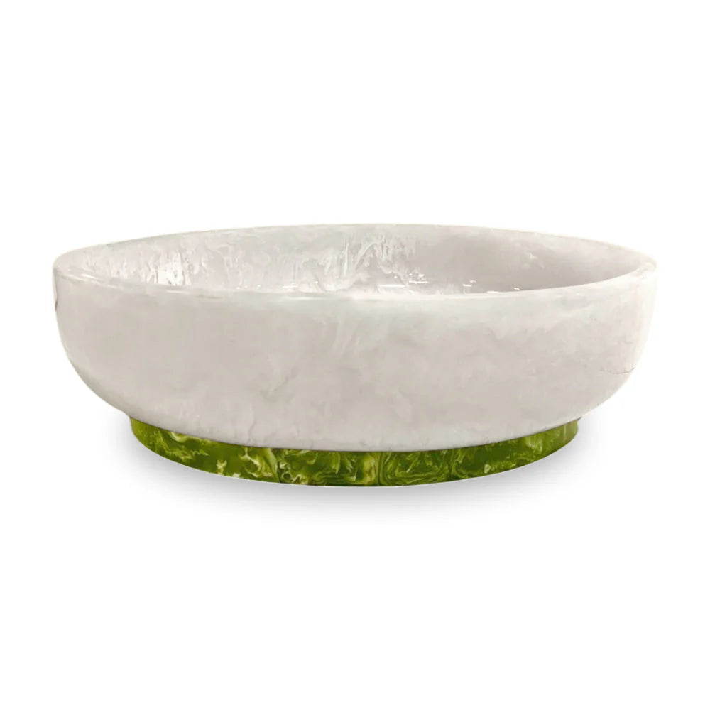 RESIN Rio Large Oval Bowl with Base in White and Green - The Preppy Bunny
