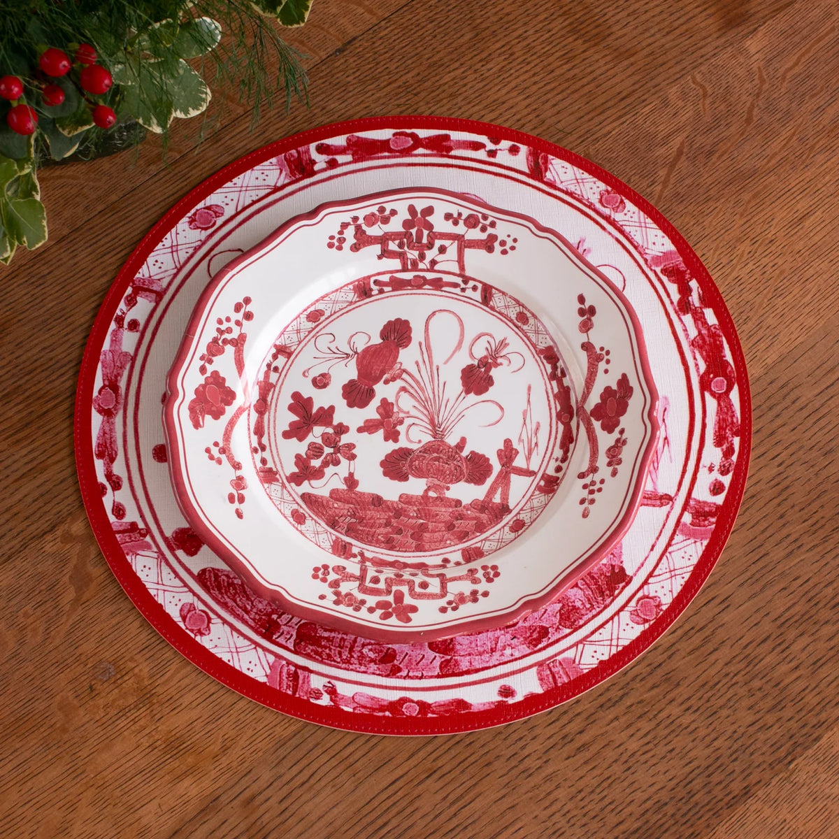 VIDA Faenza 11" Dinner Plate Set of 4 in White and Red - The Preppy Bunny