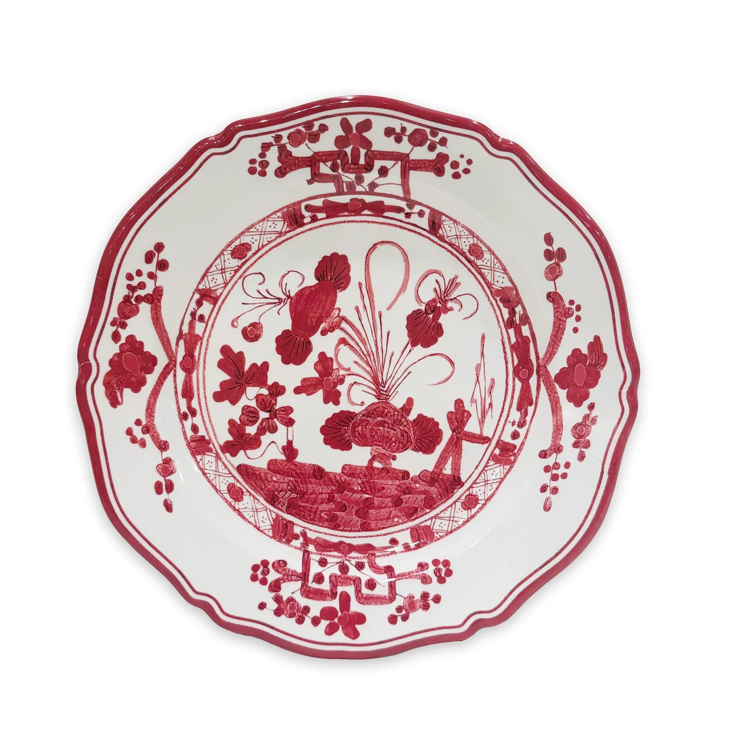 VIDA Faenza 11" Dinner Plate Set of 4 in White and Red - The Preppy Bunny