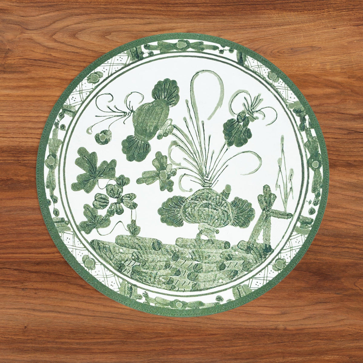 VIDA Faenza and Leopard Reversible Round Placemats Set of 4 White & Green - The Preppy Bunny