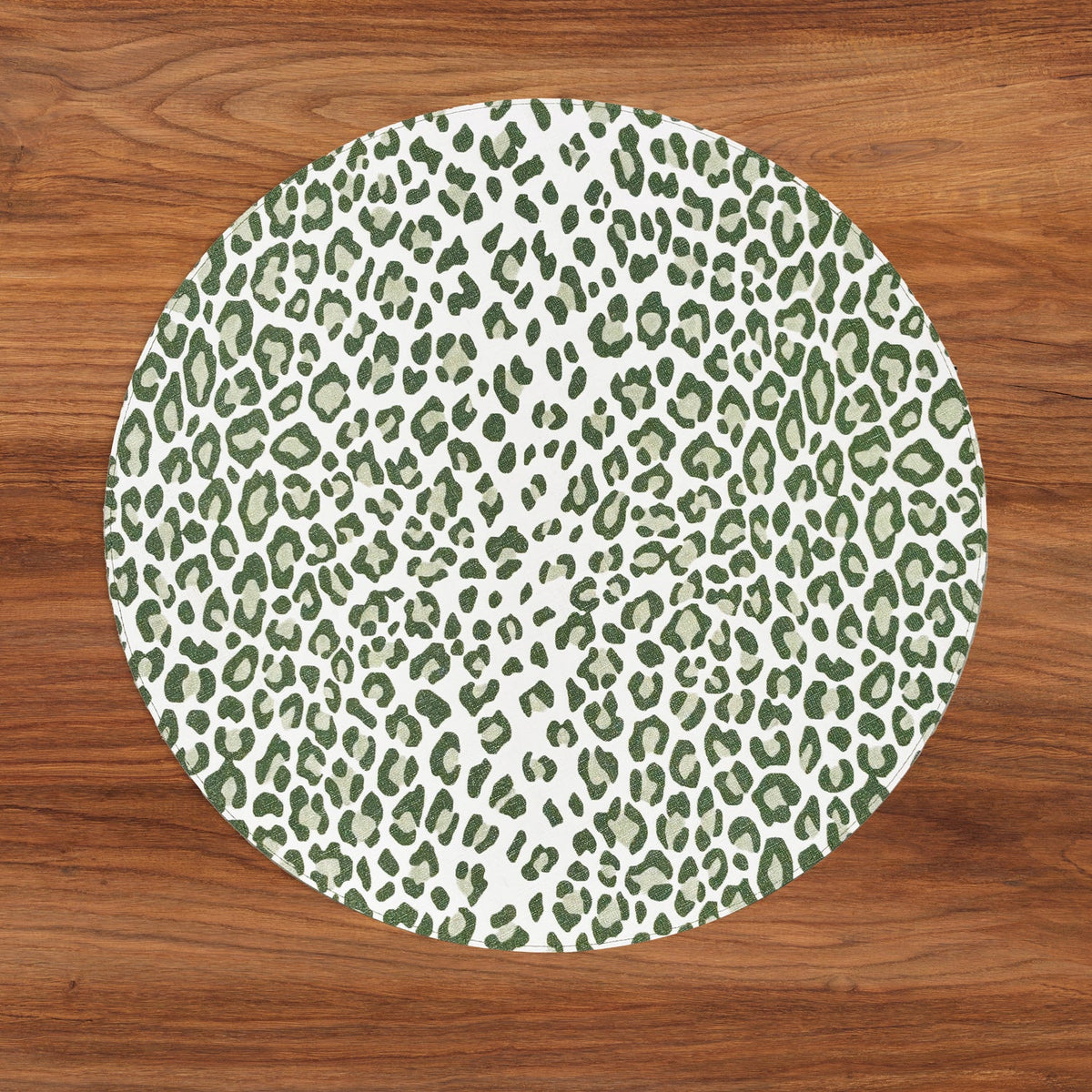 VIDA Faenza and Leopard Reversible Round Placemats Set of 4 White & Green - The Preppy Bunny