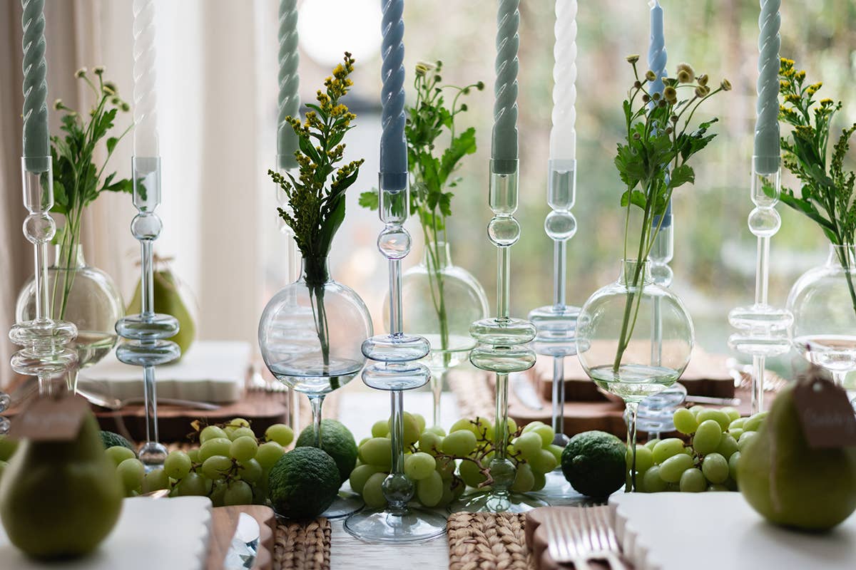 Glass Candlestick in Sage - Large - The Preppy Bunny