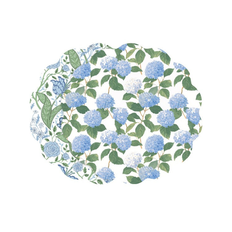VIDA Blue Hydrangea andFloral Reversible Placemats Set of 4 in Blue & Green - The Preppy Bunny