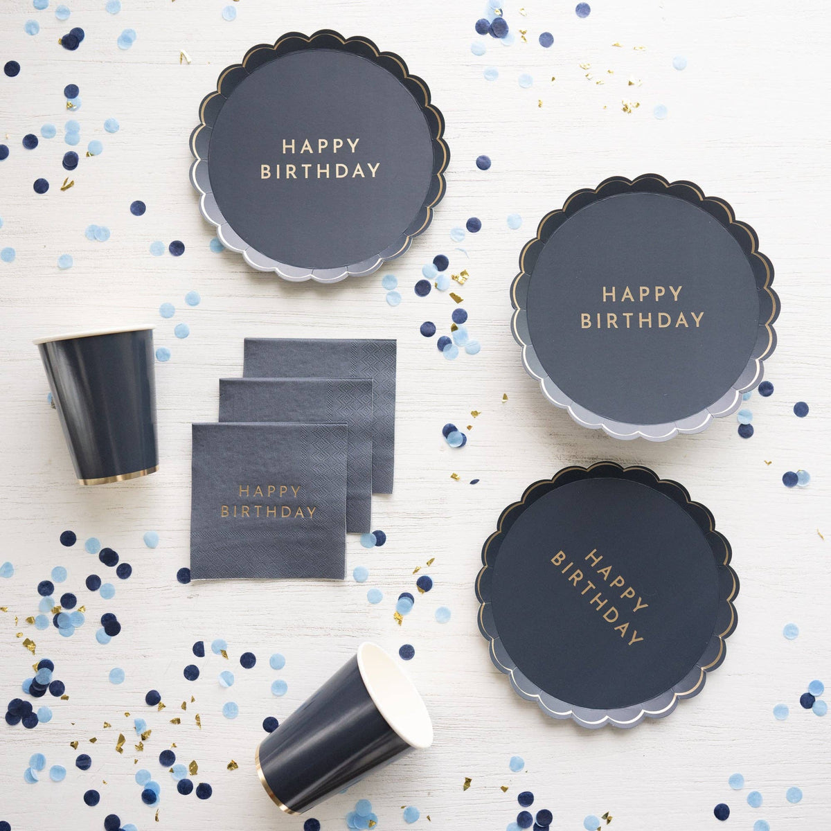 Midnight Blue Paper Happy Birthday Beverage Napkins