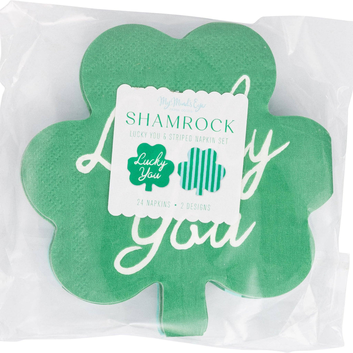 SPShamrock Shaped Lucky You and Striped Cocktail Napkin Set - The Preppy Bunny