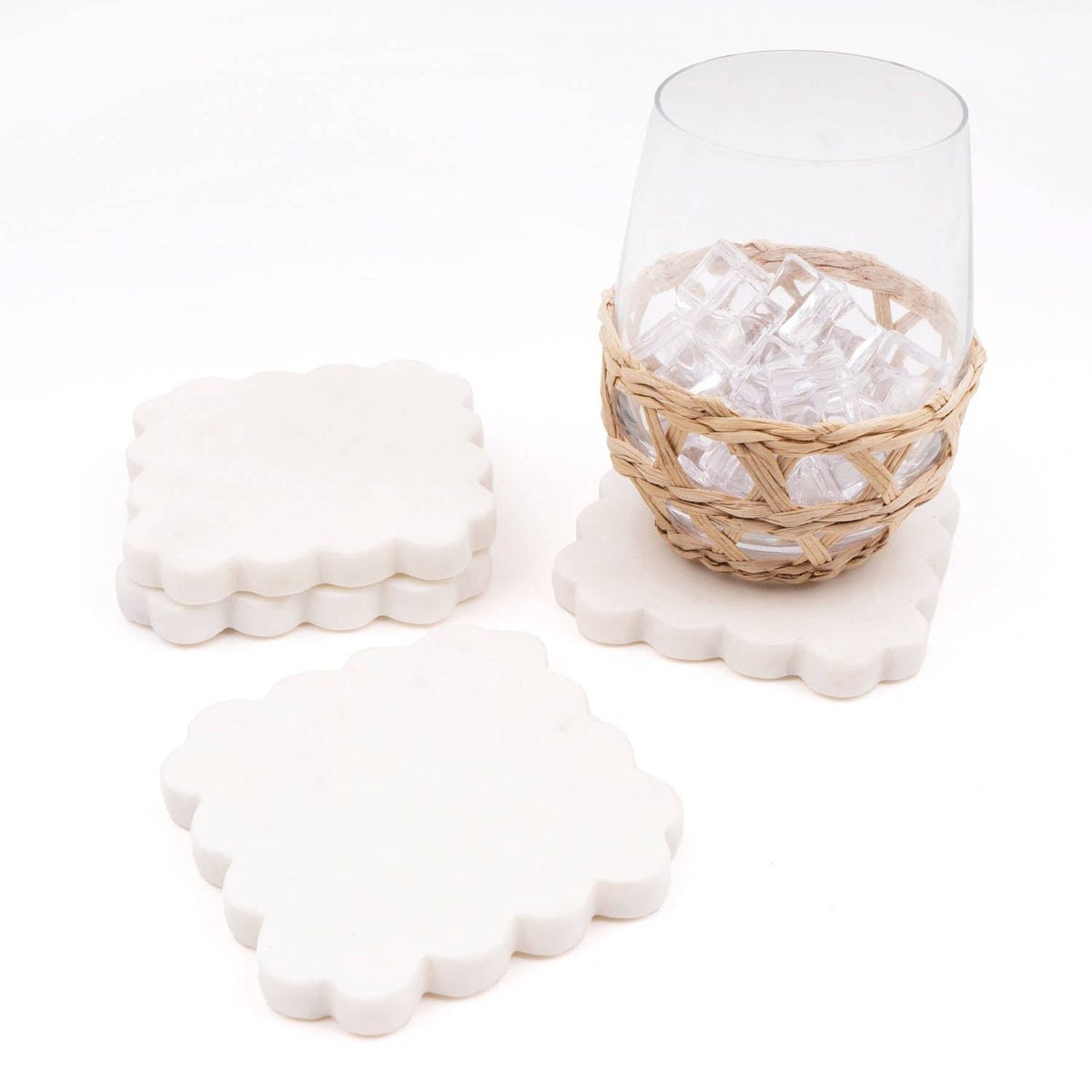 White Marble Scalloped Coaster Set - The Preppy Bunny