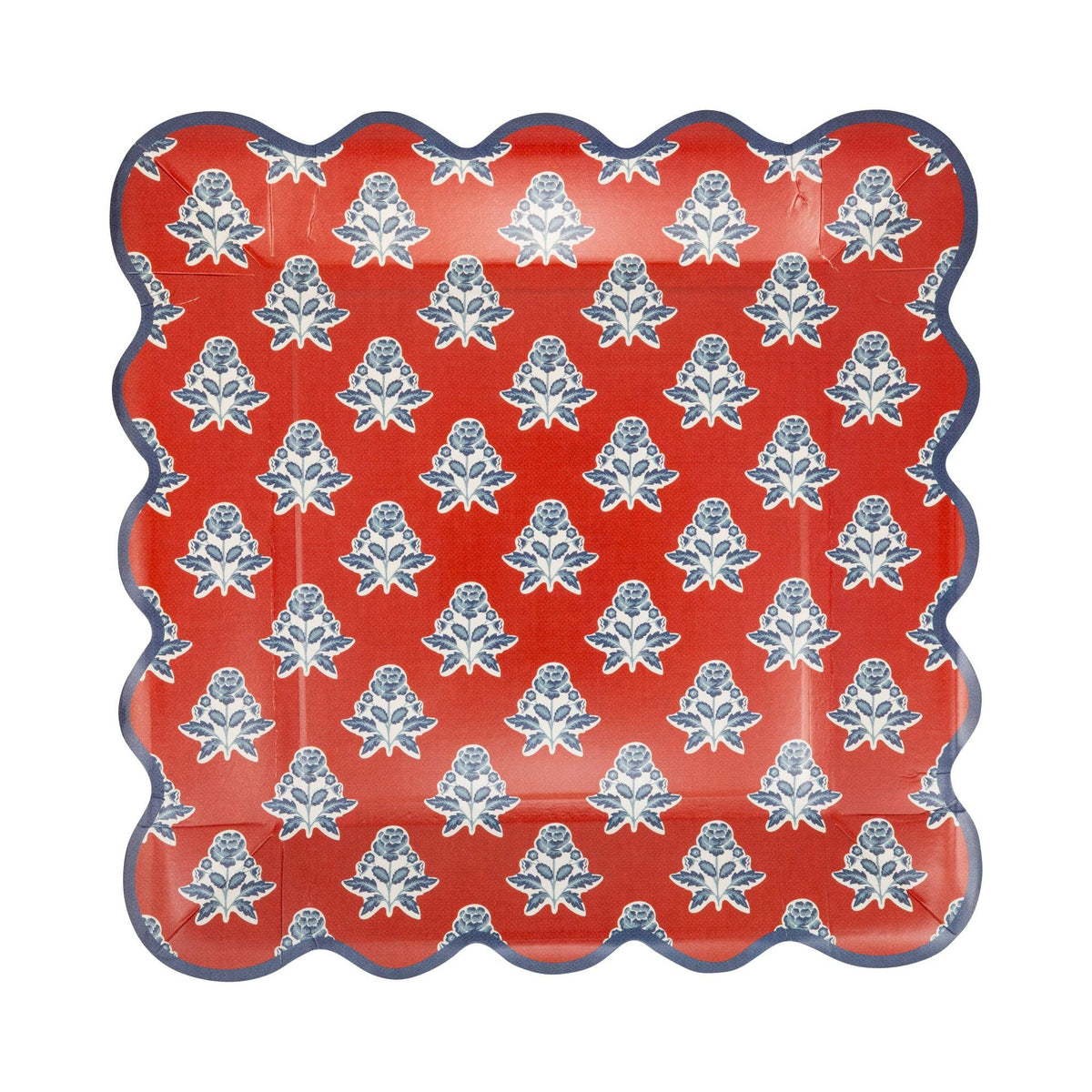 Red Block Floral Paper Plates - 9" - The Preppy Bunny