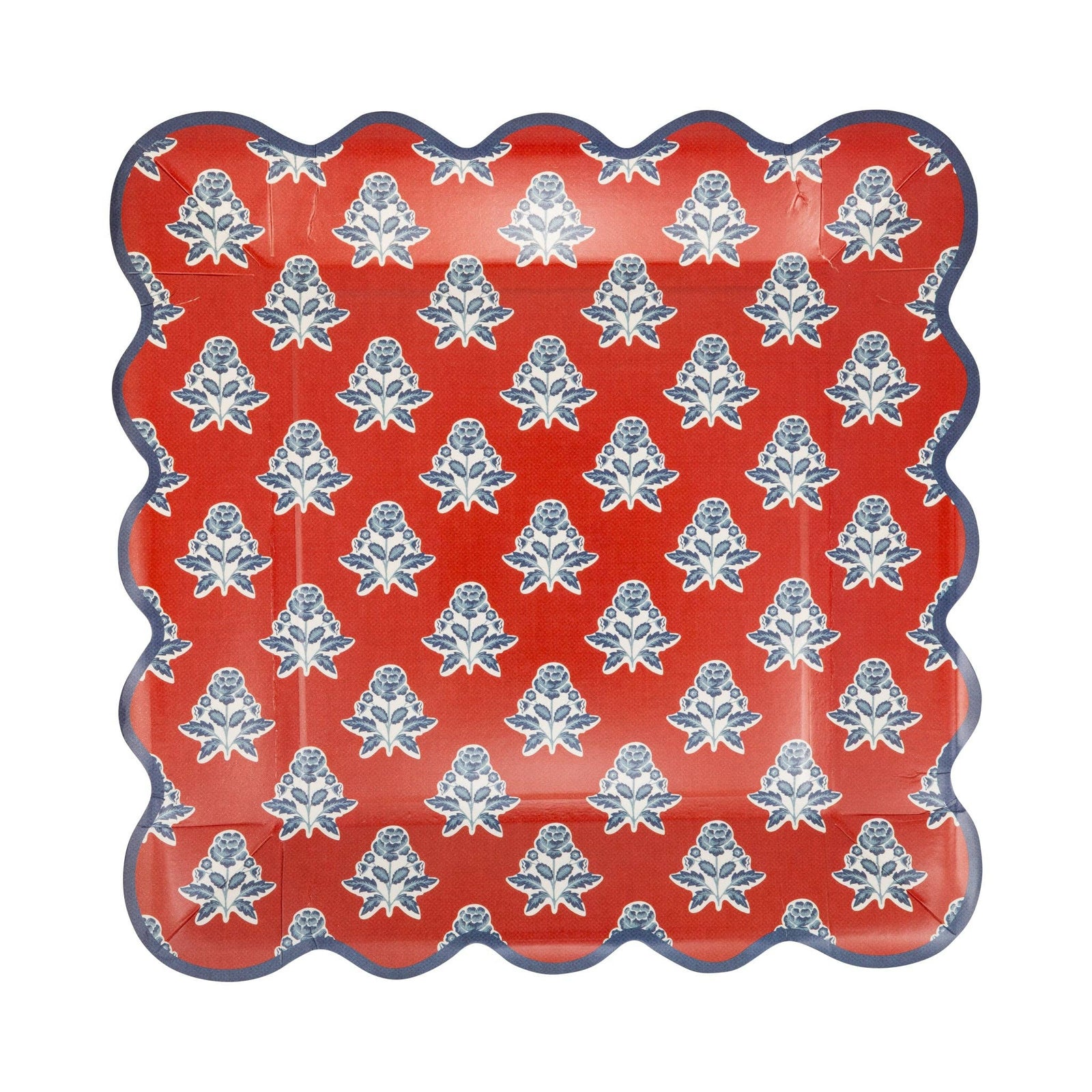 Red Block Floral Paper Plates - 9" - The Preppy Bunny