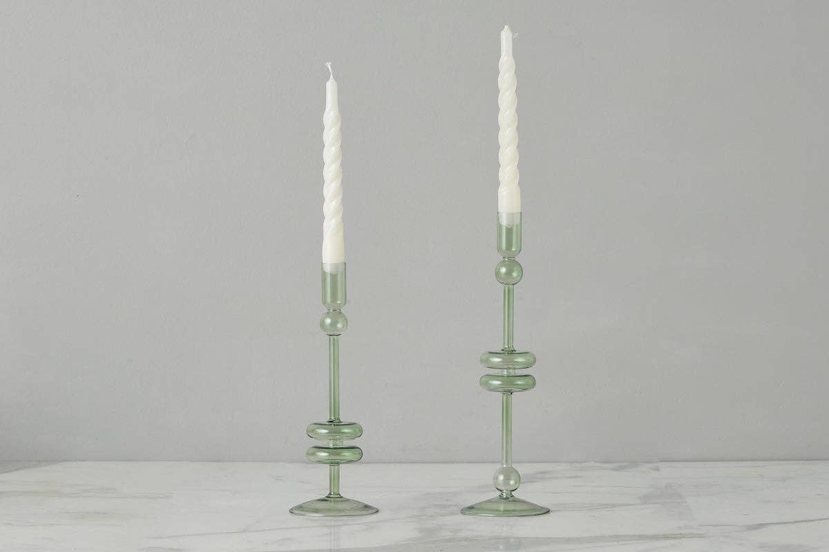 Glass Candlestick in Sage - Large - The Preppy Bunny