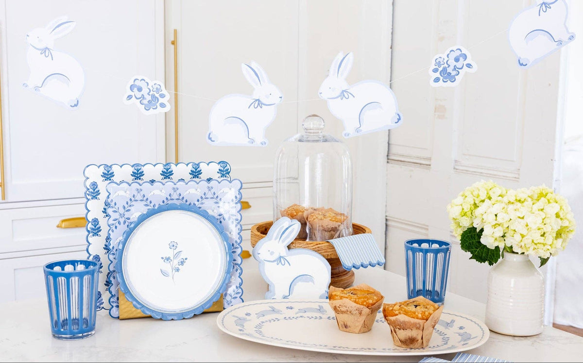 Blue Flower Block Print 10" Plates - The Preppy Bunny