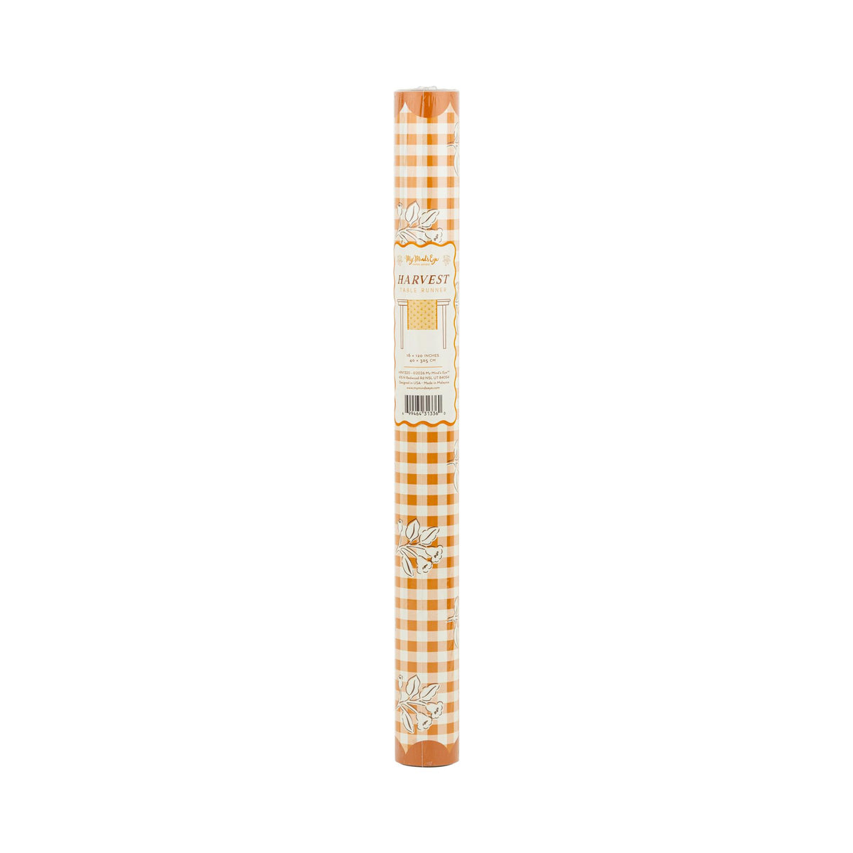 Rust Gingham Block Print Paper Table Runner