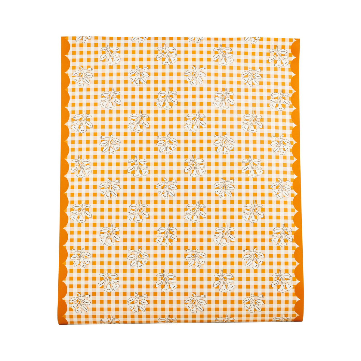 Rust Gingham Block Print Paper Table Runner