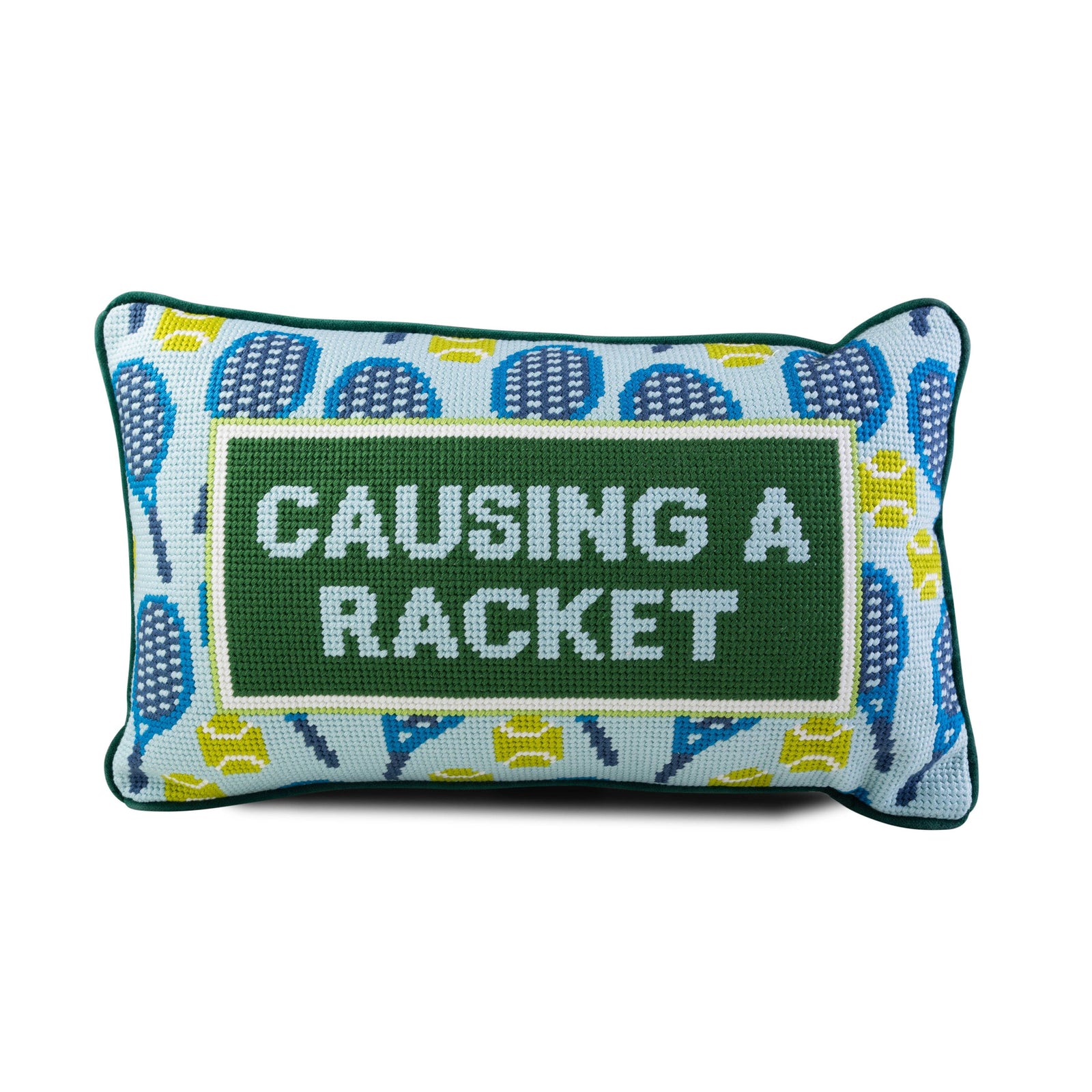 Causing A Racket Needlepoint Pillow - The Preppy Bunny