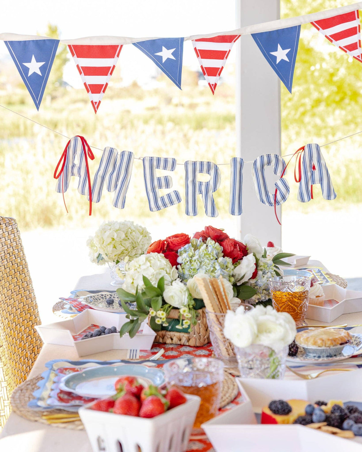 America Ticking Fabric Puffy Banner