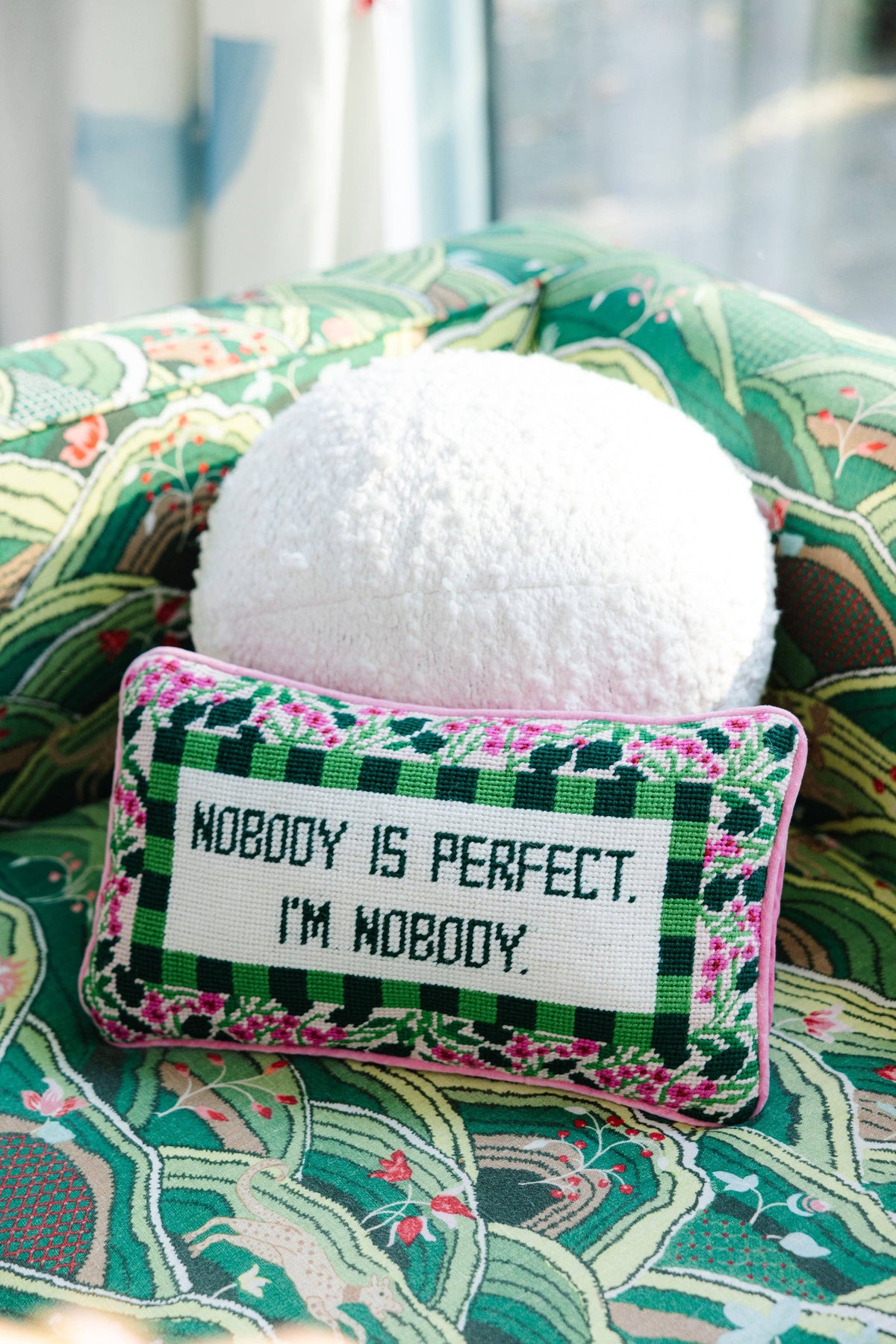 Nobody is Perfect Needlepoint Pillow - The Preppy Bunny