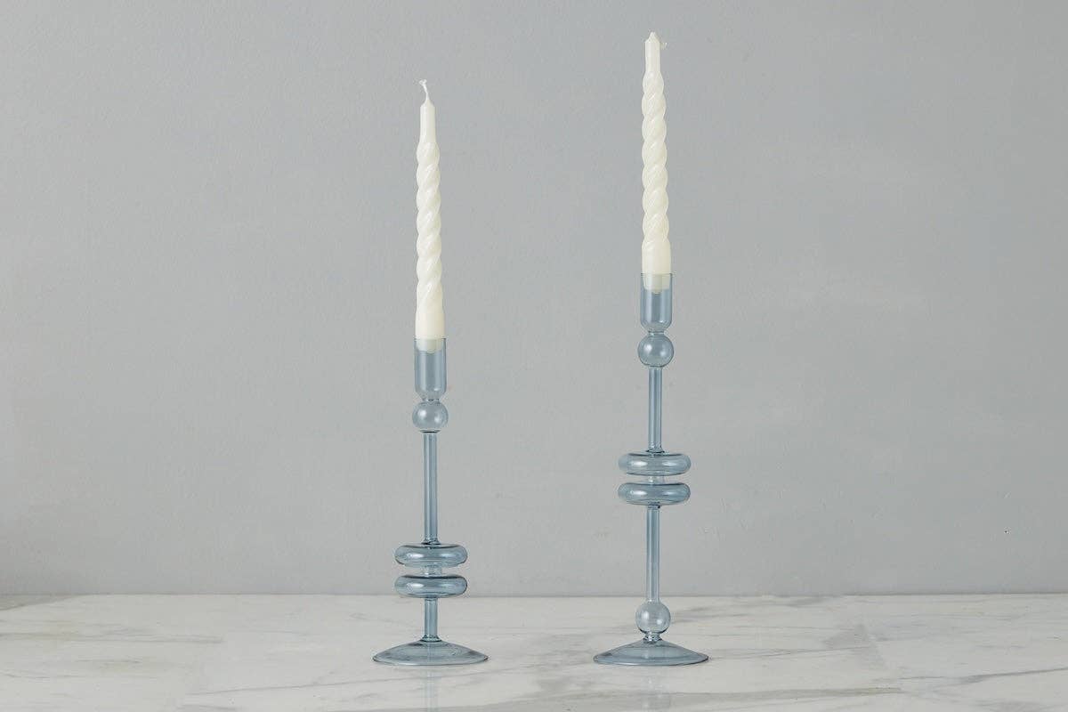 Glass Candlestick in Denim - Large - The Preppy Bunny
