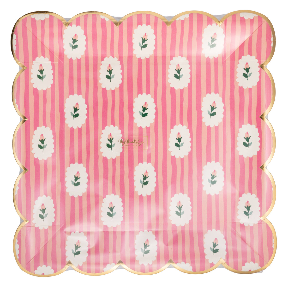 Striped Floral PInk 9" Plates - The Preppy Bunny
