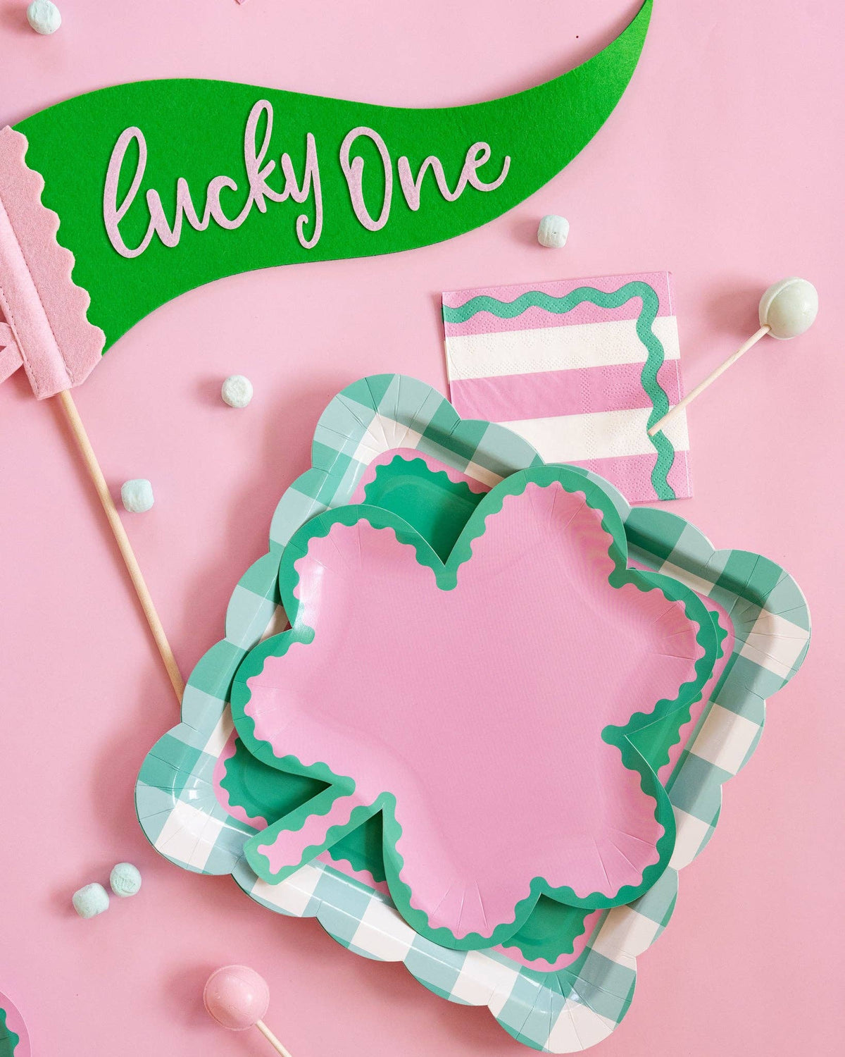 Pink and Green Gingham Scalloped Square Plates - The Preppy Bunny