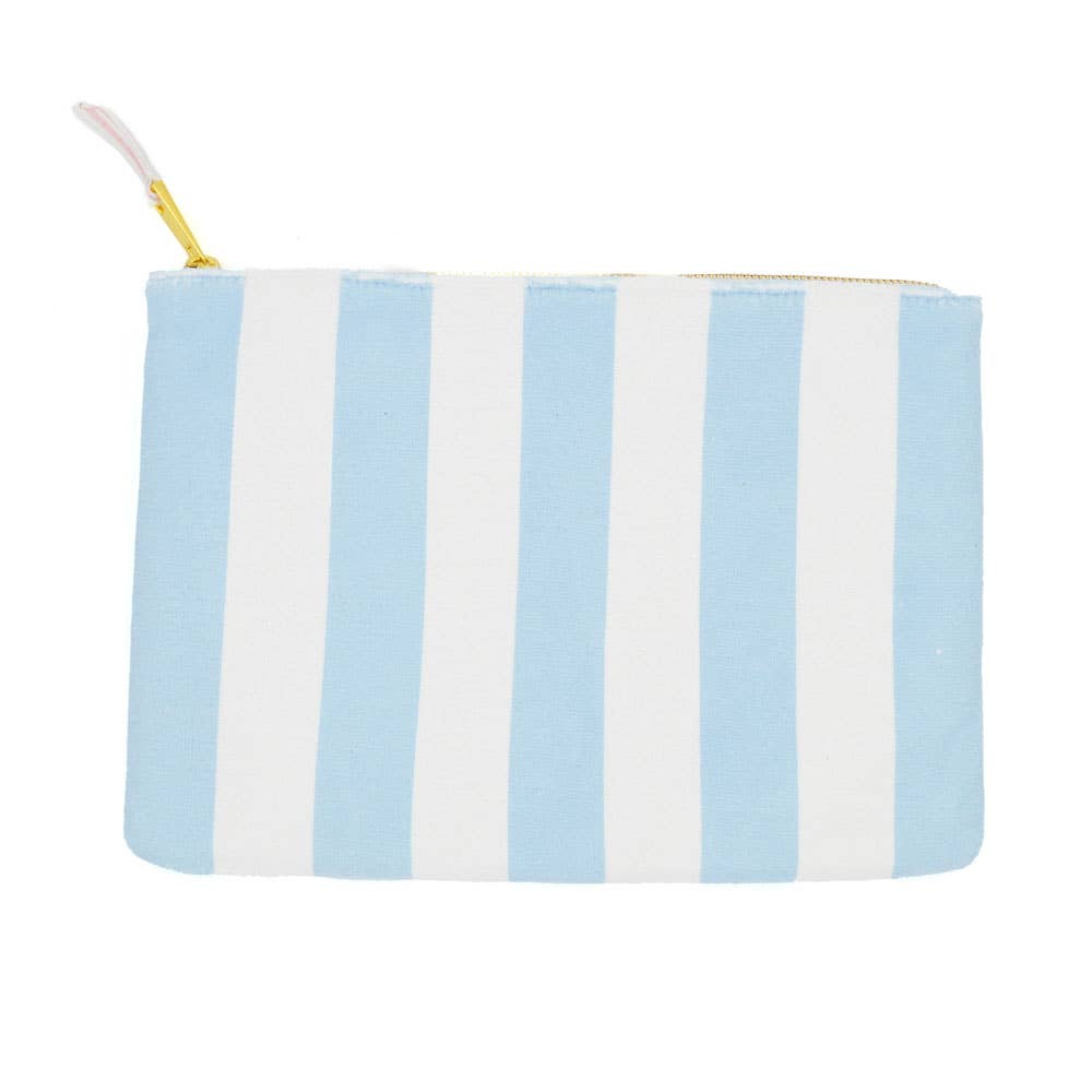 Blue Stripe Terry Flat Pouch - Large - The Preppy Bunny