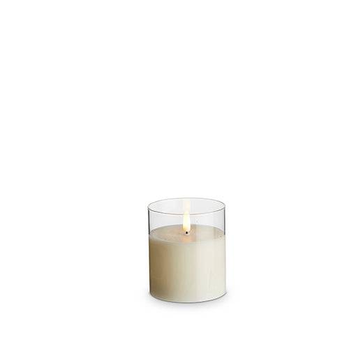 Glass Ivory Pillar Candle 3.5&quot; x 4&quot; - Battery Operated - The Preppy Bunny