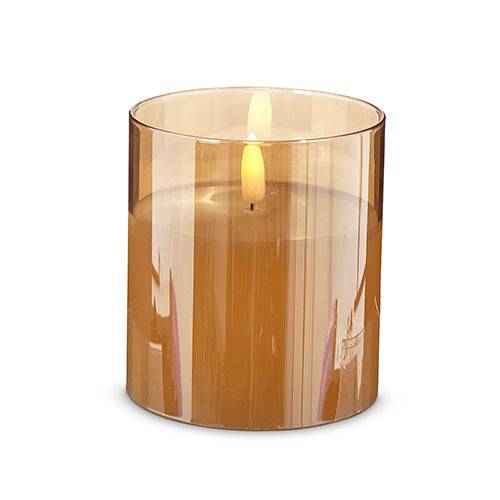 Gold Glass Ivory Pillar Candle 3.5&quot; x 4&quot; - Battery Operated - The Preppy Bunny