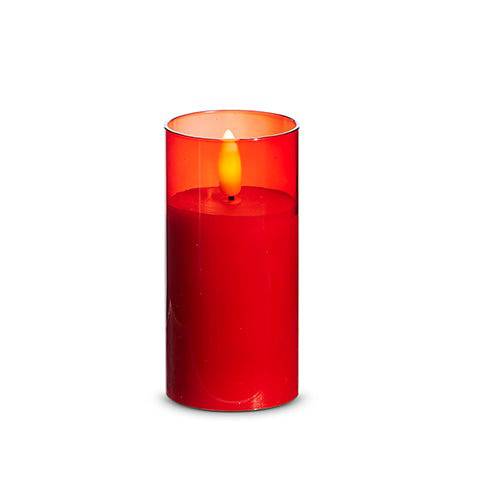 Red Glass Ivory Pillar Candle 2" x 4" - Battery Operated - The Preppy Bunny