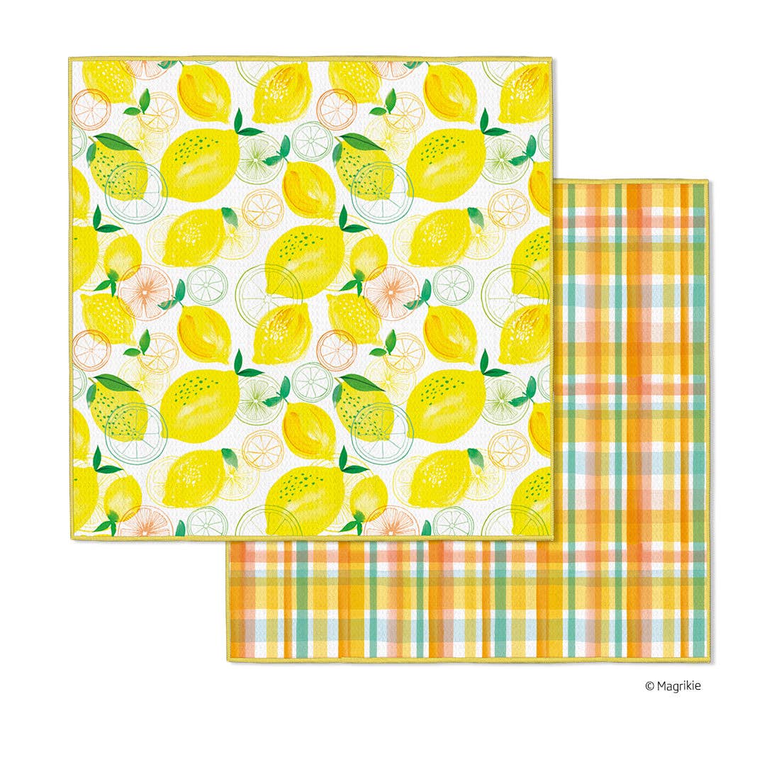 Lemon Plaid Microfiber Dishcloths, 4 Quick Drying Towels - The Preppy Bunny