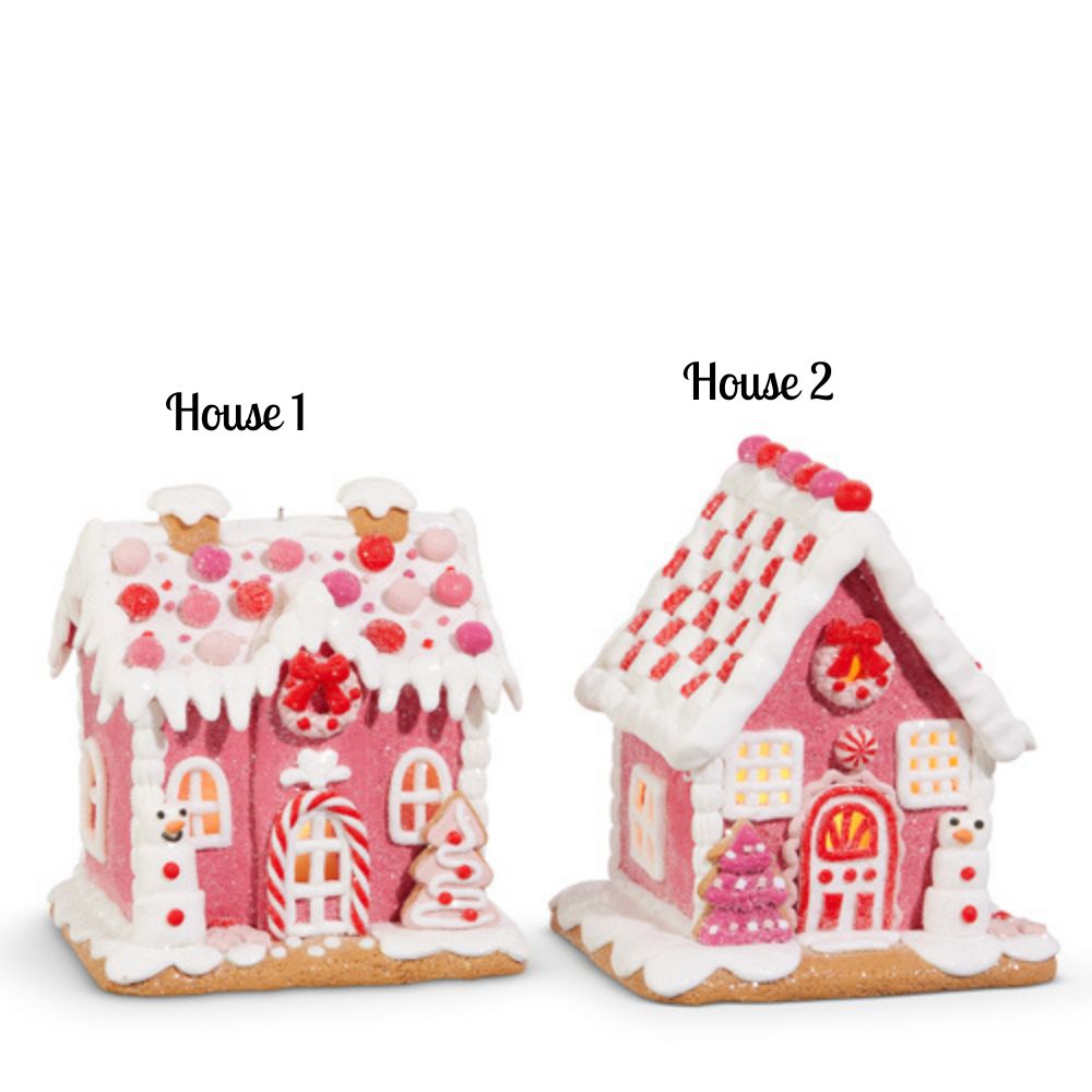 Lighted Pink Gingerbread House Ornament - 2 syles