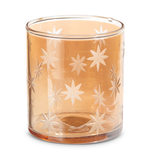 3.5&quot; Etched Gold Star Glass Container