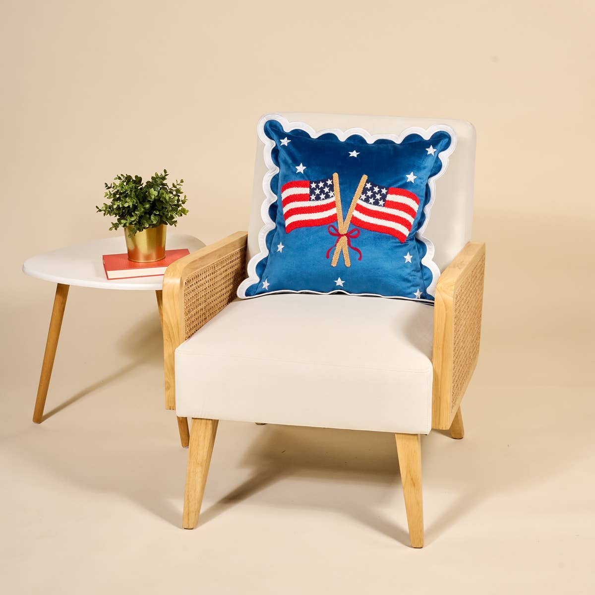 Scalloped Square Throw Pillow–American Flags - The Preppy Bunny