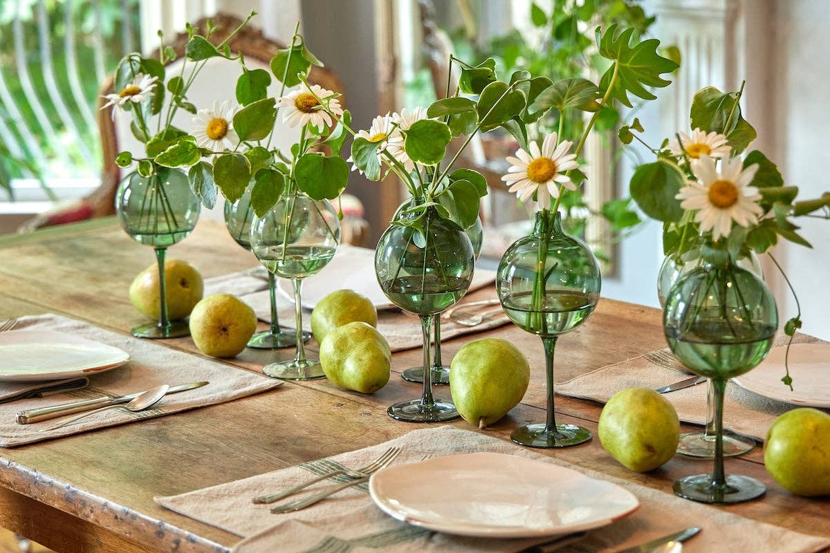 Spruce Green Wine Glass Shaped Flower Vase, Medium - The Preppy Bunny