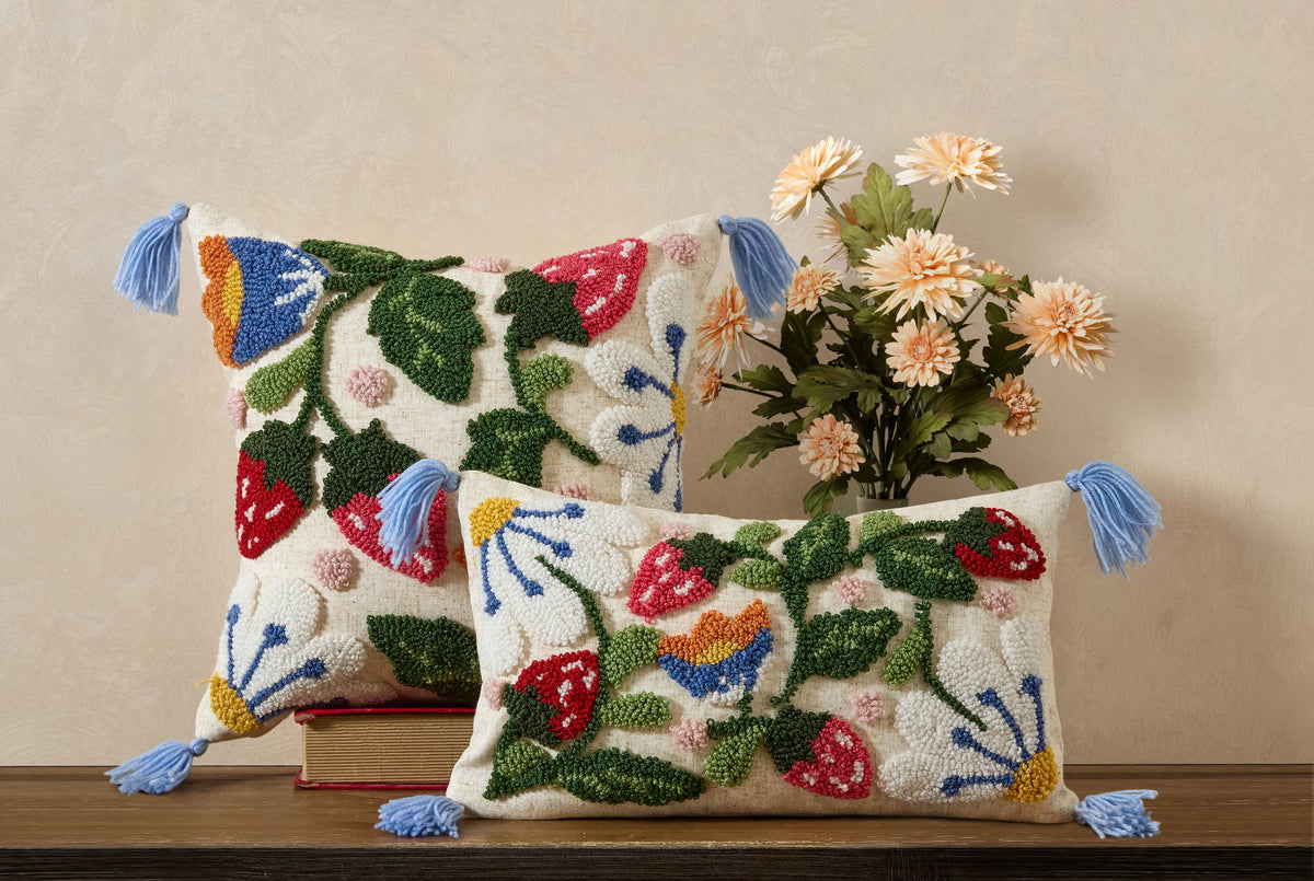 Strawberry Floral w/Tassels Tufted Hook Pillow - The Preppy Bunny