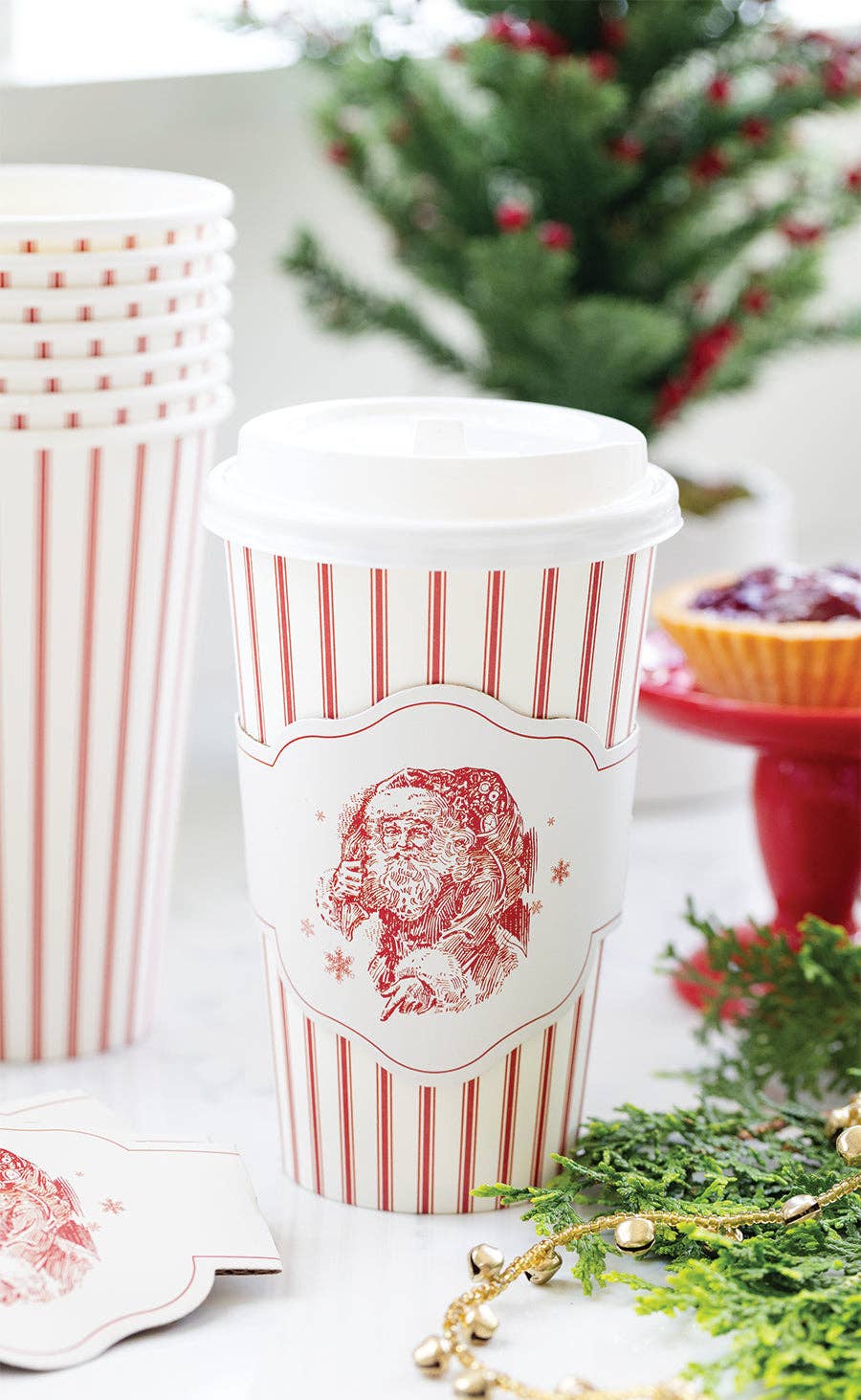 Vintage Santa Stripe To Go Cups - The Preppy Bunny