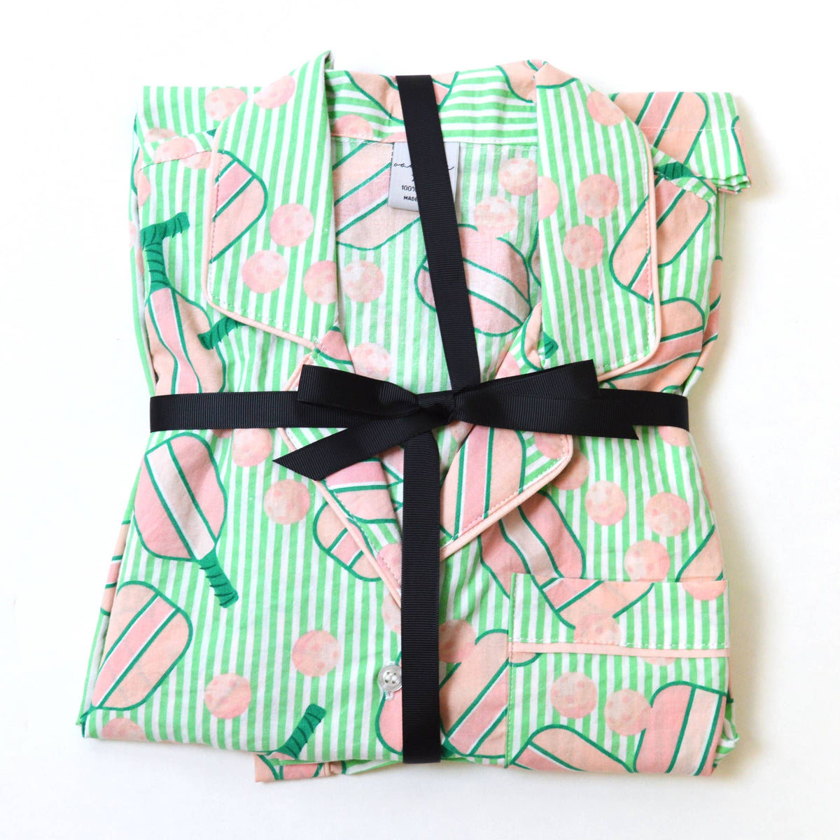Pickleball Stripe PJ Set with Shorts &amp; Long Sleeve Top - The Preppy Bunny