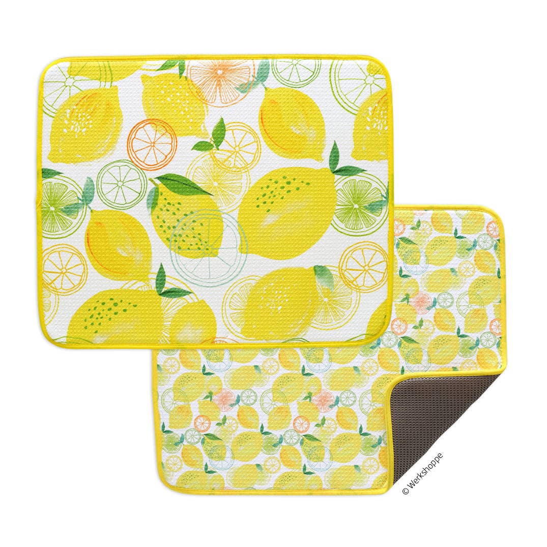 Lemon Plaid Microfiber Dish Drying Mats, Machine Washable - The Preppy Bunny