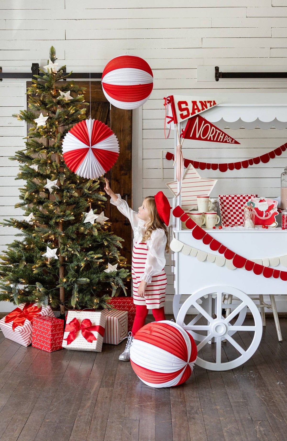 Red and Cream Accordion Paper Lanterns