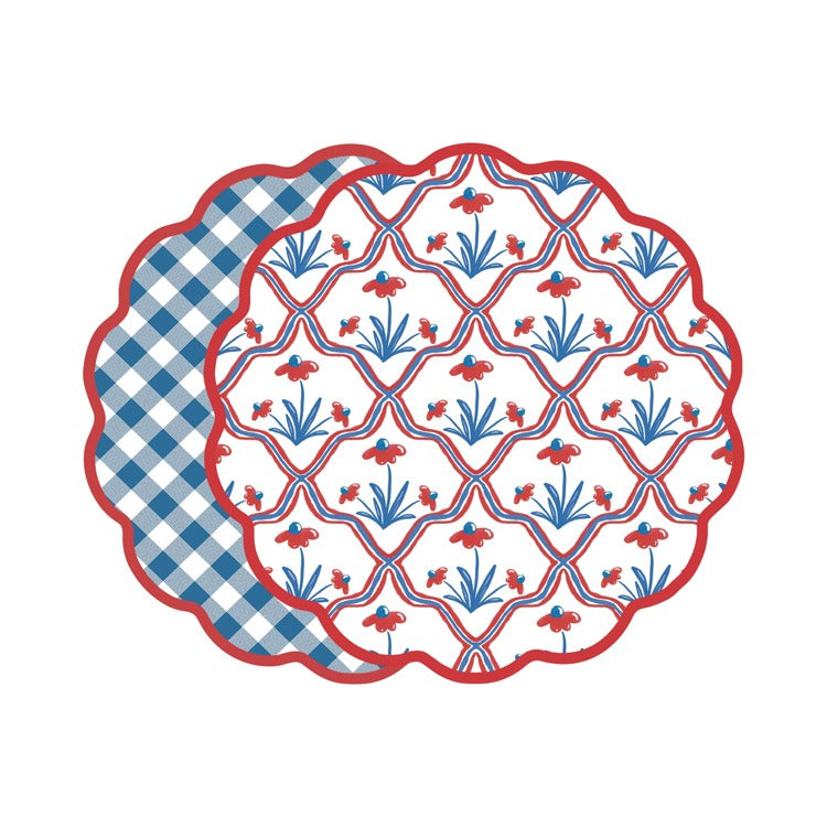 VIDA Americana Floral and Gingham Reversible Placemats Set of 4 in Red & Blue - The Preppy Bunny