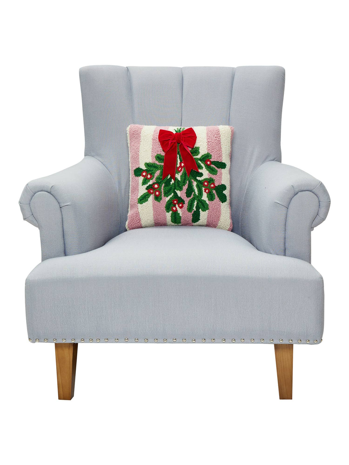 Pink Stripe Mistletoe w/Ribbon Hook Pillow - The Preppy Bunny