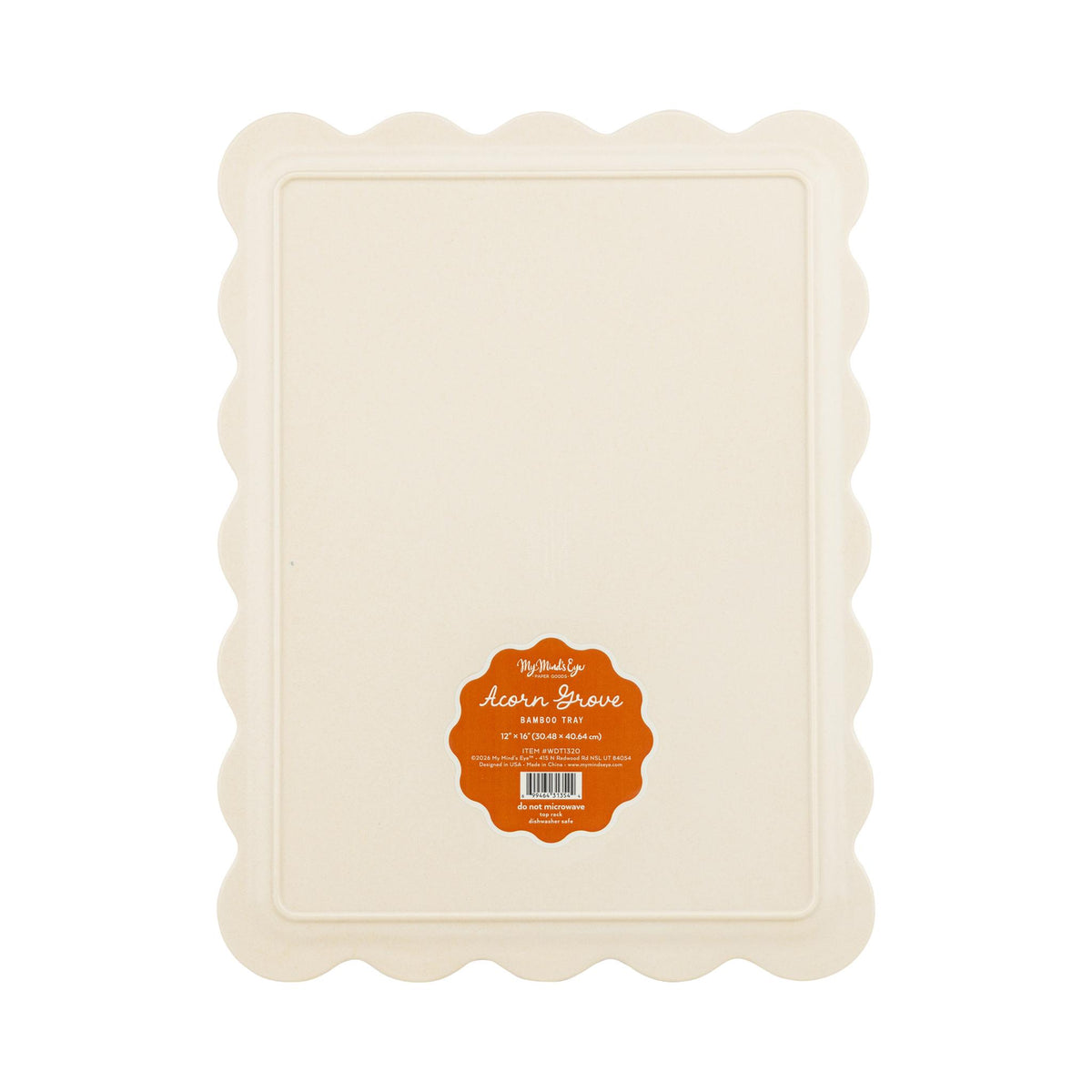 Acorn Grove Scalloped Rectangle Bamboo Tray
