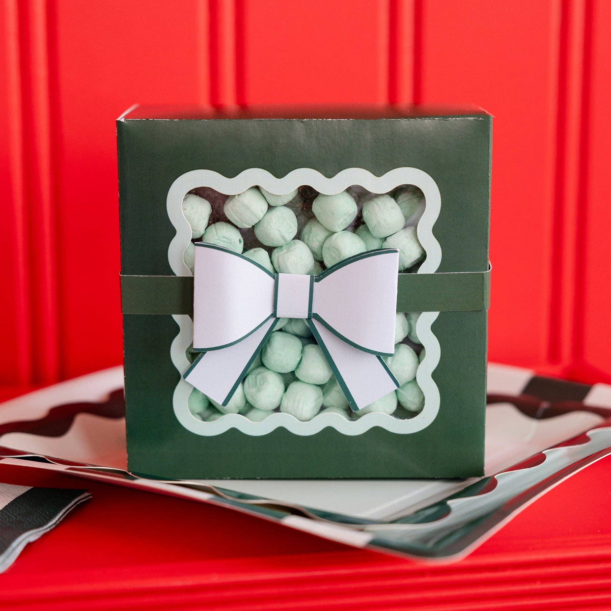 Green Bow Ric Rac Cookie Box - The Preppy Bunny