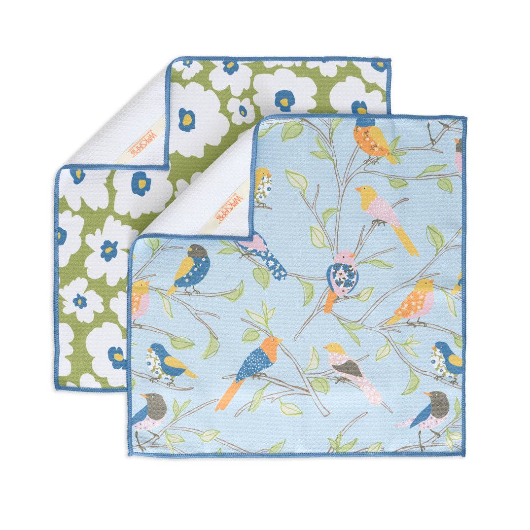 Floral Finch & Friends Towels, High Performance Waffle Weave - The Preppy Bunny