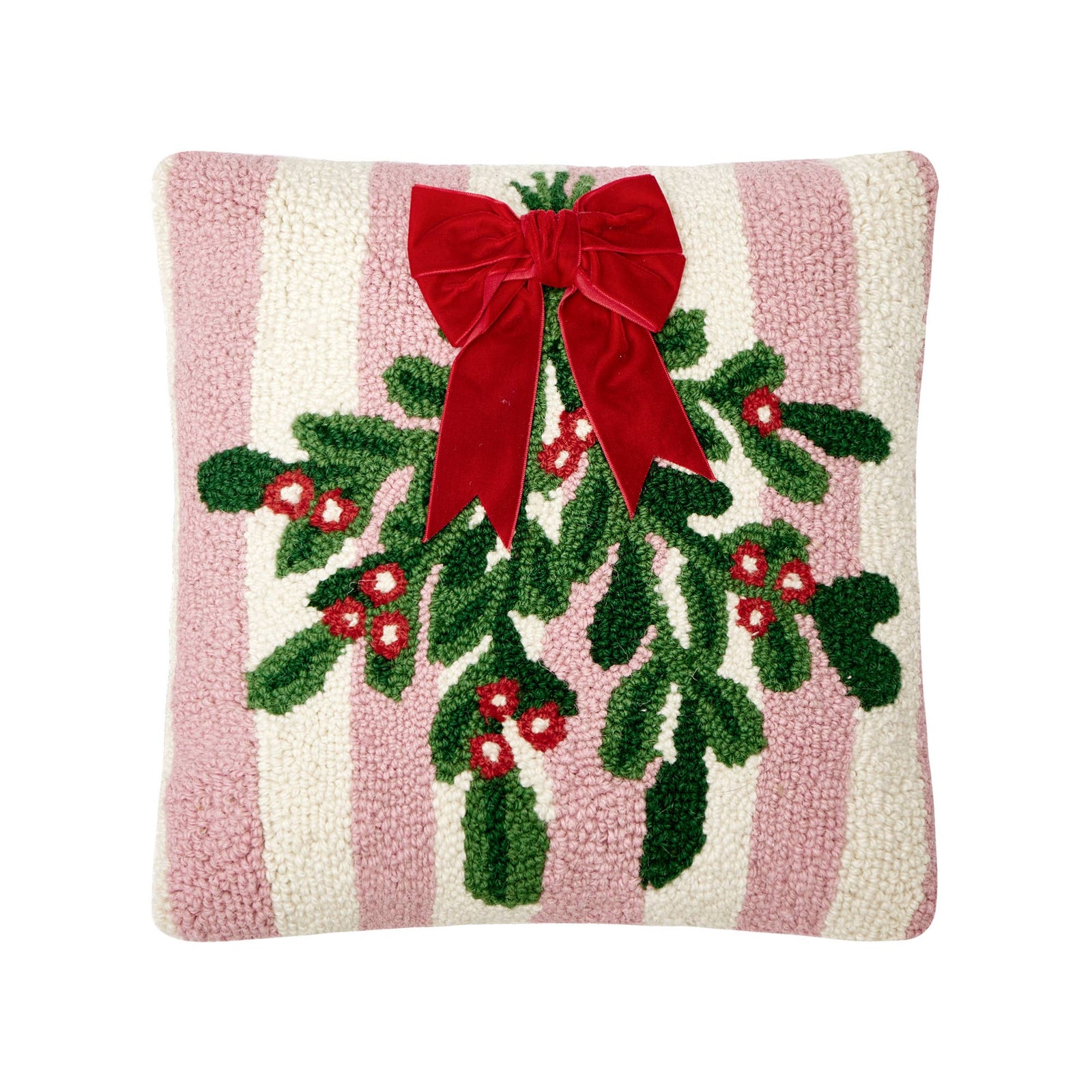 Pink Stripe Mistletoe w/Ribbon Hook Pillow - The Preppy Bunny
